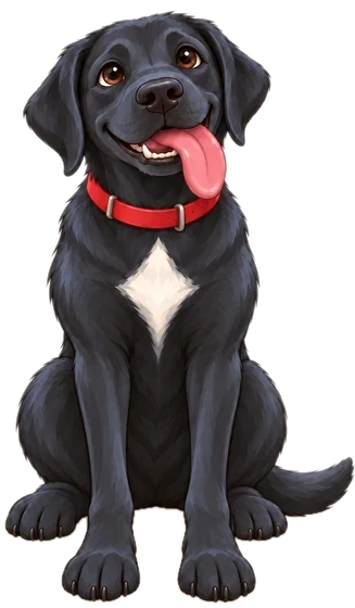 Sydney, a black lab mix with her tongue out